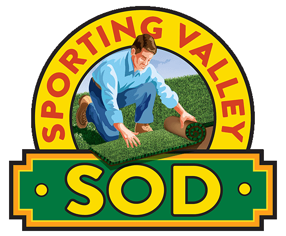 Company Logo: Man laying down sod with the words Sporting Valley SOD